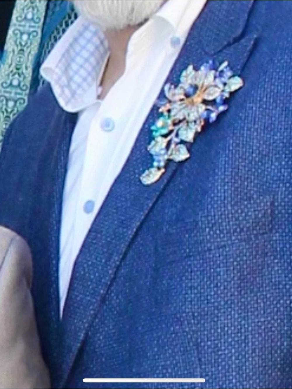 Gold-Tone Floral Crystal Brooch in Blue and Teal